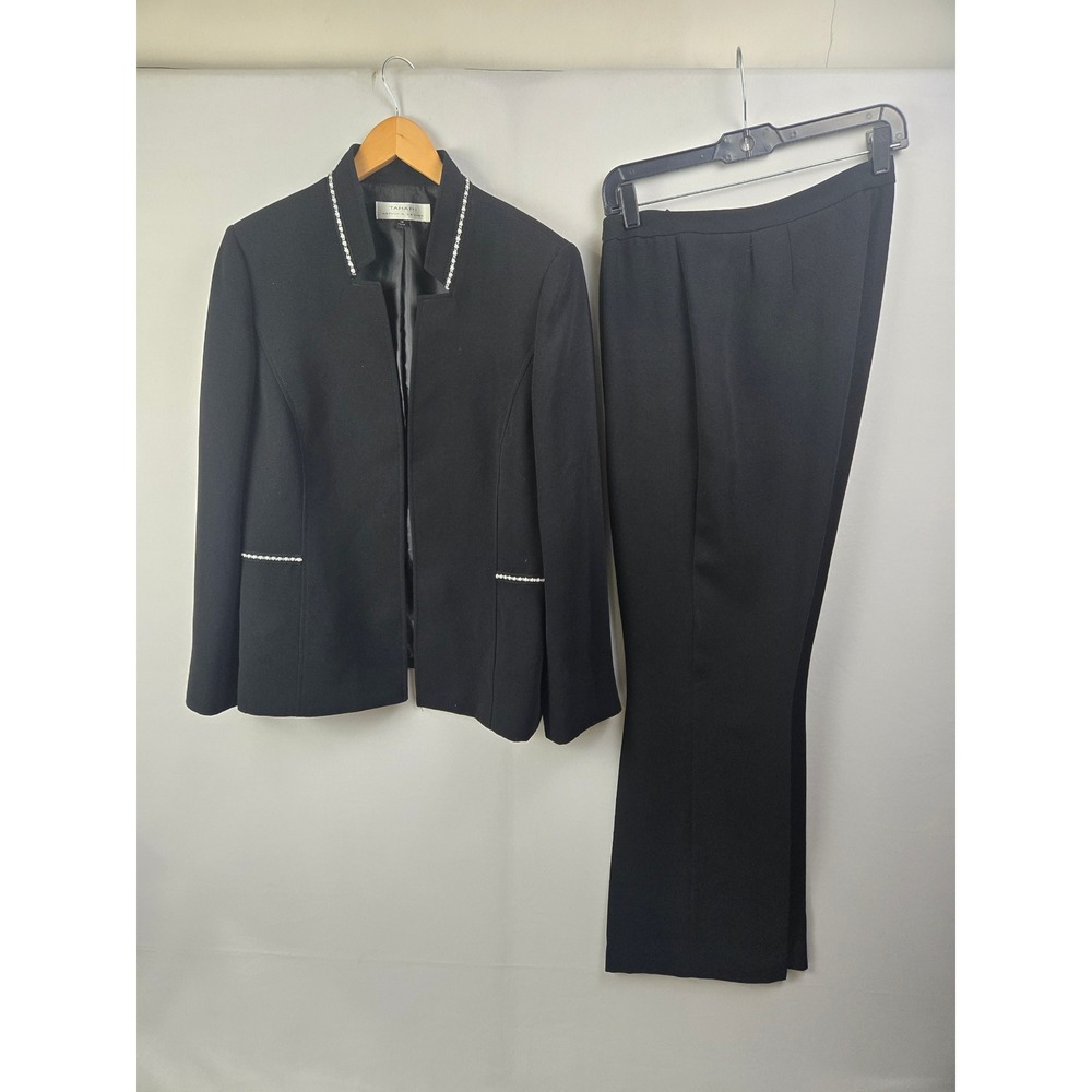 Classic Black Women's Pantsuit with Pearl Trim